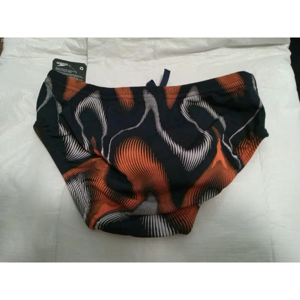 Speedo Men's Swim Brief Size 28 Purpose Brief Navy/Orange Endurance+ NIB